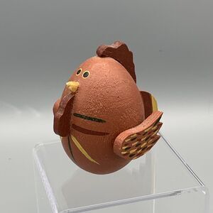 Vtg Folk Art Hand Painted Wood Chicken Rooster Figurine Signed JT '95 Farmcore